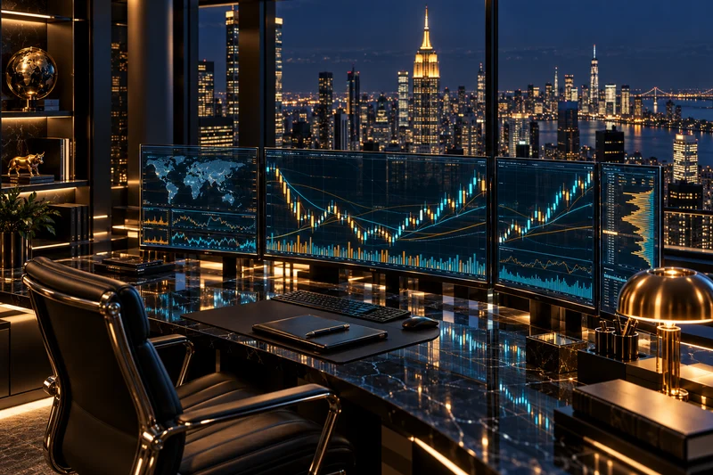 Institutional research desk overlooking the city